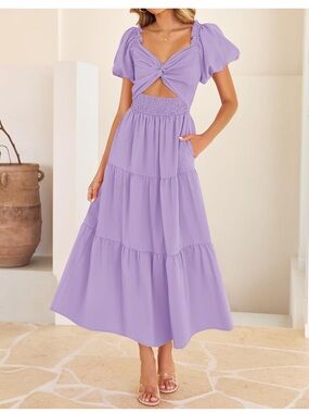 Womens Summer Casual Cutout Flowy Vacation Midi Dress in Lavender